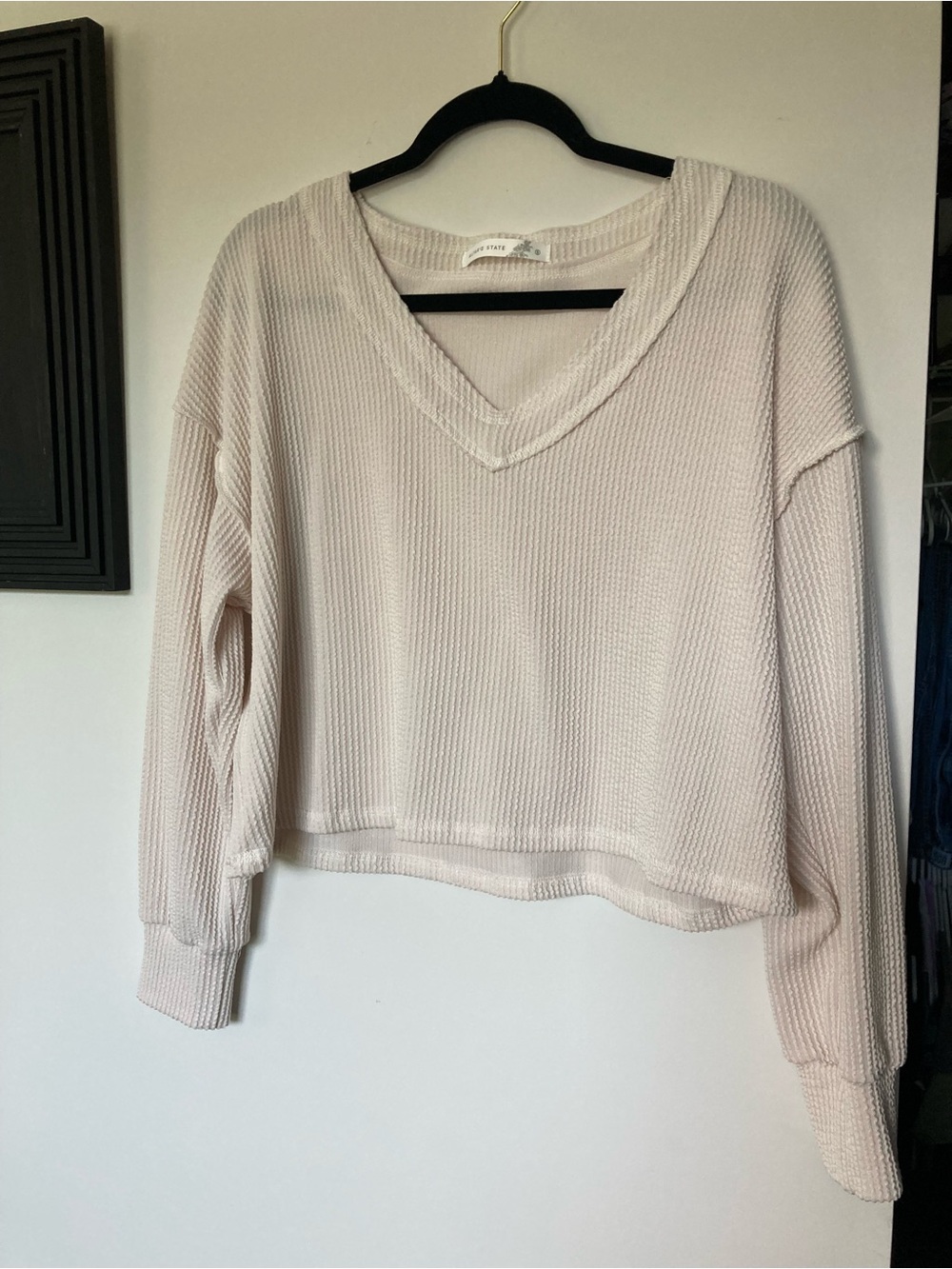 Altar'd State Cream V-Neck Waffle Knit Sweater